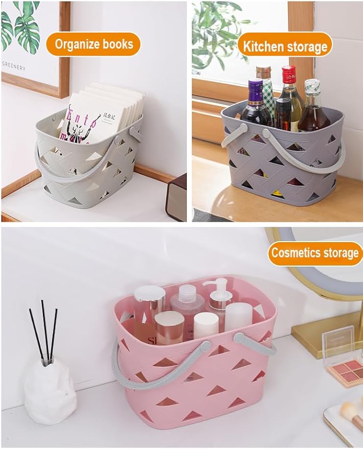 Portable Shower Caddy Basket Organizer with Comfort-Textured Surface and Bottom Drainage, Plastic Storage Basket Bin for Bathroom, Kitchen, Dorm Room, Bedroom (Dark grey 1 pcs)