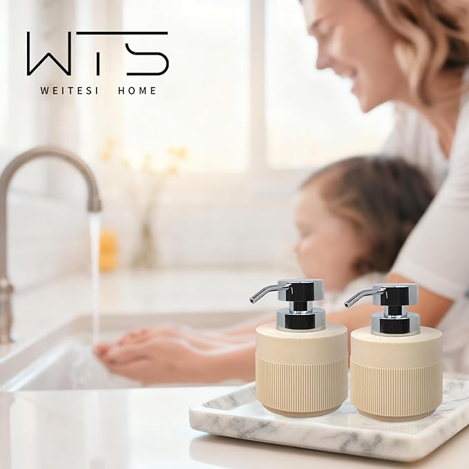 2pcs/Set 12.5oz Hand Soap Dispenser Sets, Resin Liquid Soap Dispenser with Rust Proof Pump for Bathroom Countertop, Kitchen Refillable Liquid Bottle for Hand Soap, Lotion, Body Wash