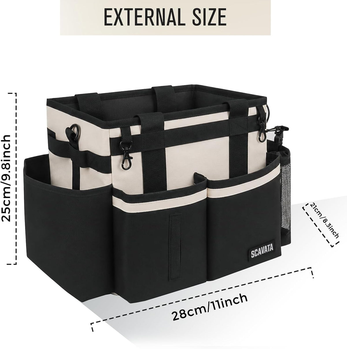 SCAVATA Compact Wearable Cleaning Caddy with Handle & Shoulder Straps Small Cleaning Supplies Organizer, Under Sink & Car Cleaning Tools Storage Bag for Housekeepers Cleaners, Cream White
