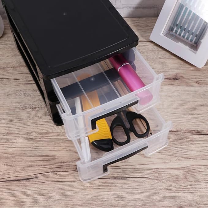 STOBAZA Double Layer Plastic Storage Drawer Cabinet 8.30X5.98X5.19In Portable Desktop Organizer for Office Study Kitchen Multifunction Storage Rack