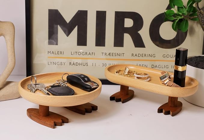 Wood Key Tray for Entryway Table, Key Bowl, Jewelry Tray, Valet Tray with 2 Cute Duck Feet, for Rings, Wallet, Watch, Remote, Coin, Bracelets