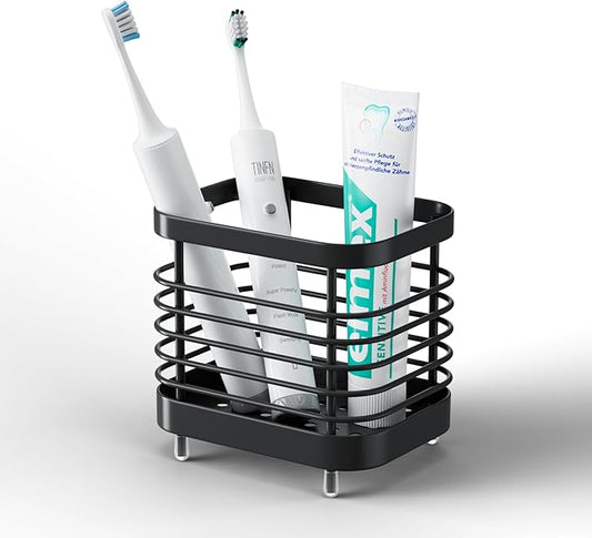 Black Electric Toothbrush Holder for Bathroom, Toothpaste Caddy Organizer Storage with Drainage, Stainless Steel Kids Tooth Brush Stand for Countertop Sink, Bathroom Accessories Decor