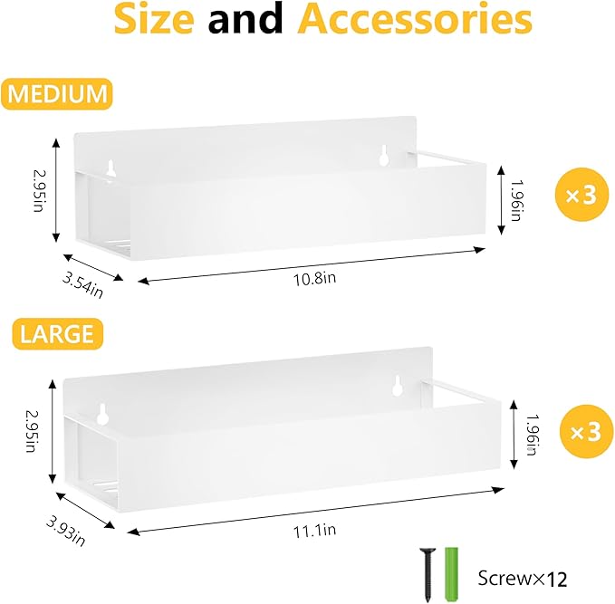 Magnetic Spice Rack Organizer for Fridge Seasoning Organizer for Kitchen storage with Screw Magnetic Shelf with Hook for Refrigerator and Oven (6pack-White)