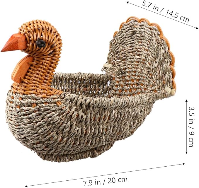 ARTIBETTER Woven Storage Basket 9.05X5.70X3.54In Portable Sundries Organizer with Straw Turkey Pattern Light Grey Home Storage Basket for Kitchen Dining Room
