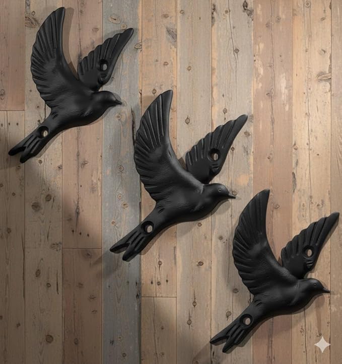 Ambipolar Flying Bird Iron Cast Decorative Bird Wall Mounted Coat Hooks (Magic Black)