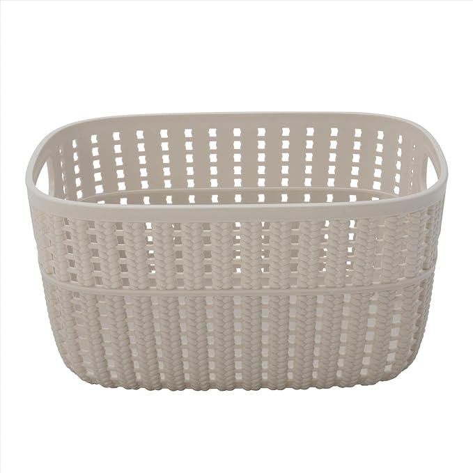 Simplify 4 Pack 2 Tone Sailor Knot Plastic Storage Tote | Decorative Basket | Closet Organization | De-clutter | Accessories | Toys | Bathroom Organization | Small | Ivory