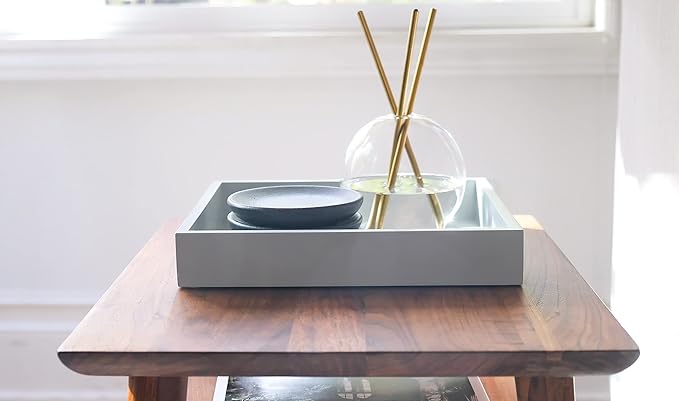 10"x10" Small Square Wood Decorative Tray for Office, Ottoman, Bathroom, Entry, Remote Controls, Countertop Organizer, Candle Tray - Harbor Gray
