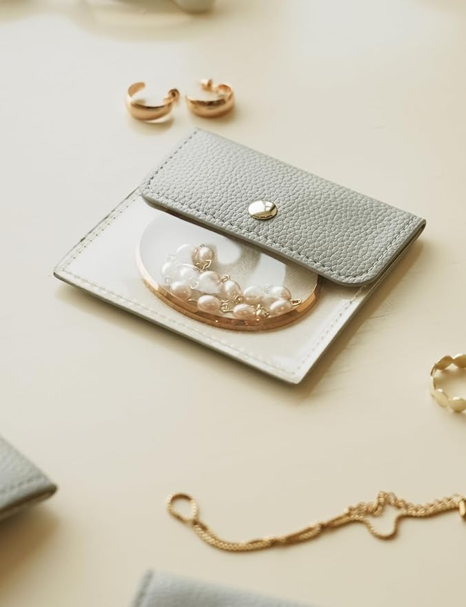 Popvibe 6 Pcs Jewelry Bags Clear Mini Pouch Small Jewelry Pouches for Traveling Leather Portable Travel Jewelry Organizer and Storage Bag for Earrings, Necklace, Blue Gray
