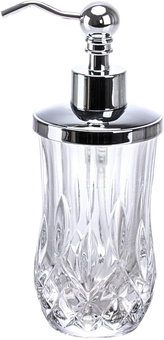 9Oz Clear Glass Soap Dispenser with Zinc Alloy Pump,Lead-Free Thick-Cut Glass,Countertop Soap Dispensers for Bathroom & Kitchen,Round