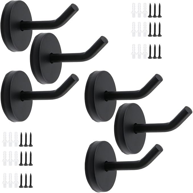 Coat Hook Towel Hooks Stainless Steel Heavy Duty Wall Hooks for Hanging Clothes Wall Mount Towel Holder for Bedroom Kitchen Closet 2.2" Length Black Brushed Surface -Pack of 6