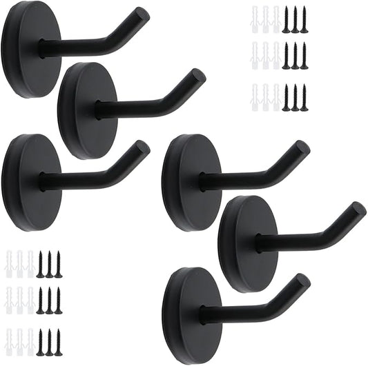 Coat Hook Towel Hooks Stainless Steel Heavy Duty Wall Hooks for Hanging Clothes Wall Mount Towel Holder for Bedroom Kitchen Closet 2.2" Length Black Brushed Surface -Pack of 6