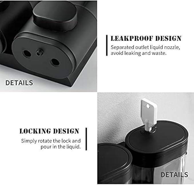 2-Chamber Soap Dispensers Wall Mount,400ml Bathroom Shower Dispenser,Press Manually Lotion Shower Soap Dispenser Use for Home,Bath,Kitchen,Hotels,Apartment,Restaurants(Black)