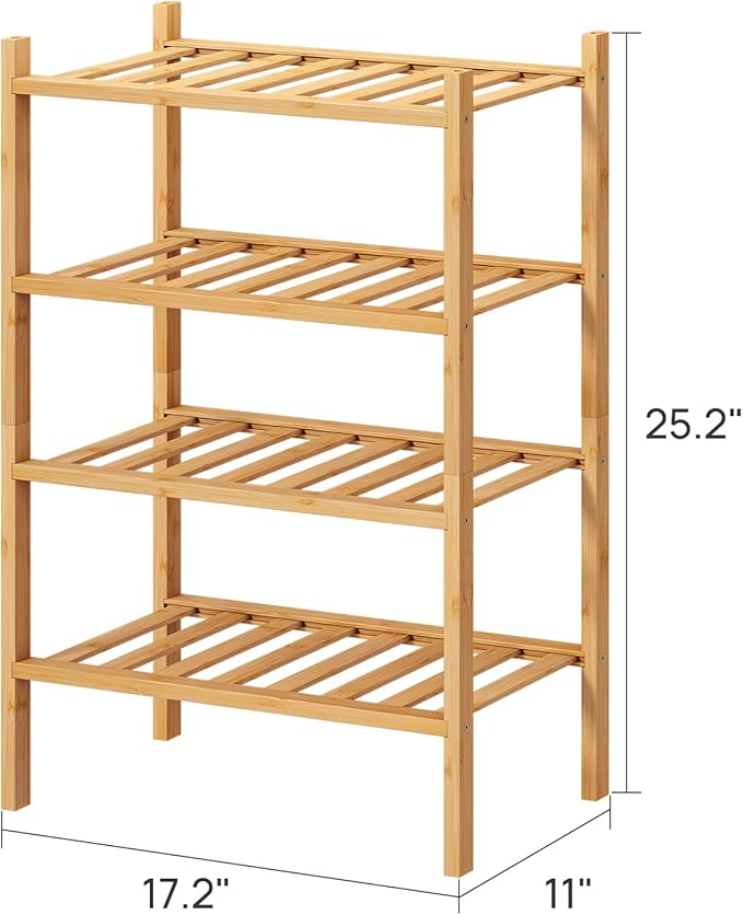Small Shoe Rack, 4-Tier Rack for Entryway, Bamboo Wood Shoe Shelf for Closet & Hallway, Long 17 in | Beautiful | Functional | Sturdy | Durable
