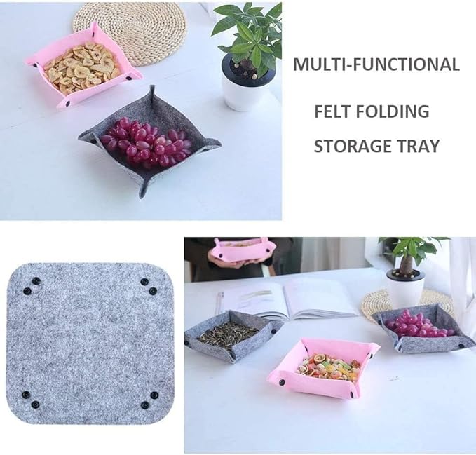 Felt Valet Tray, Fold Felt Desktop Storage Basket Makeup Organizing Basket for Home Office Writing Desk Lovely Caddy Containers (Multi-Color,6-Pack)