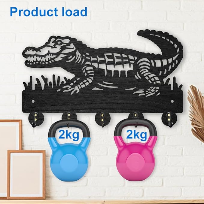 MAYJOYDIY Crocodile Coat Rack Wall Mount Reptile Animal Wood Key Holder for Wall 11.8×7.1inch/30×18.1cm Decorative Key Hooks with 5 Alloy Hooks for Gift, Entryway, Front Door, Hallway, Kitchen, Office