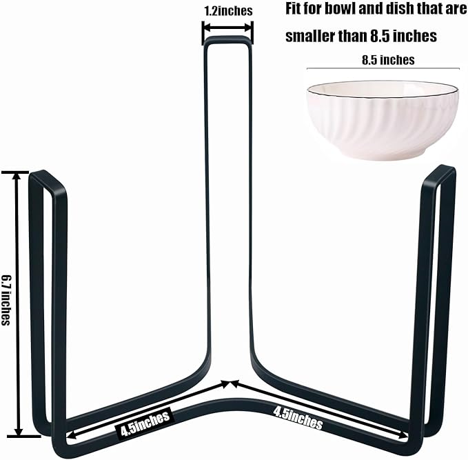 Dinnerware Bowl Plate Holder Fit for 6.5 Inches Diameters Bowl, Metal Bowl Storage Dying Display Rack for Kitchen Drawer, Countertop, Cabinet, Shelf, Cupboard (Black, Large 4PCS)