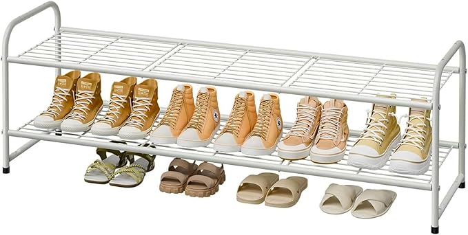 Shoe Rack for Closet, 2 Tier 44 Inch Extra Long Shoe Storage Organizer for Shelves, Heavy Duty Metal, Easy Assembly, White
