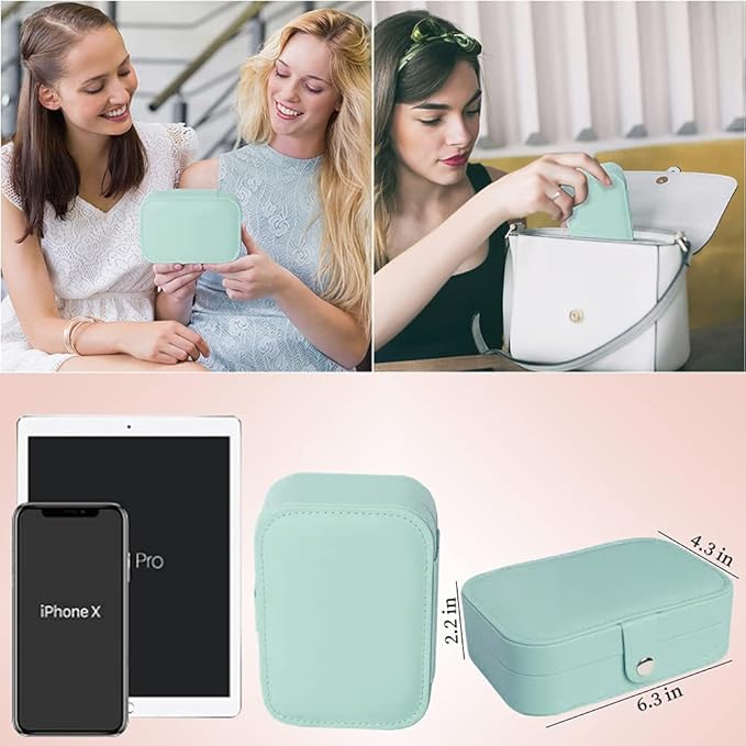 Travel Jewelry Box, Small Jewelry Organizer Boxes for Women Girls, 2 Layer Travel Jewlery Case, PU Leather Mini Portable Jewerly Storage Display Holder for Earrings, Ring, Necklaces, Bracelets - Green