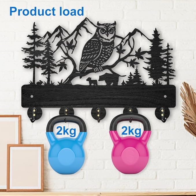 MAYJOYDIY Owl Mountain Forest Coat Rack 11.8×7.9inch Wood Bear Family Key Holder for Wall Autumn Forest Animal Wall Key Hooks Hanger 5 Alloy Hooks Key Rack for Home Art Decor Entryway Gift
