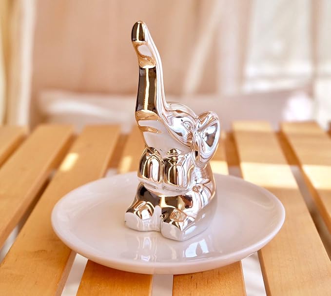 PUDDING CABIN Elephant Ring Holder - Womens Birthday Gift - Good Luck Elephant Gift for Women, Girls, Bedroom or Vanity DÃ©cor, Chrismtas Mothers Day Valentines Wedding Gifts Ideas