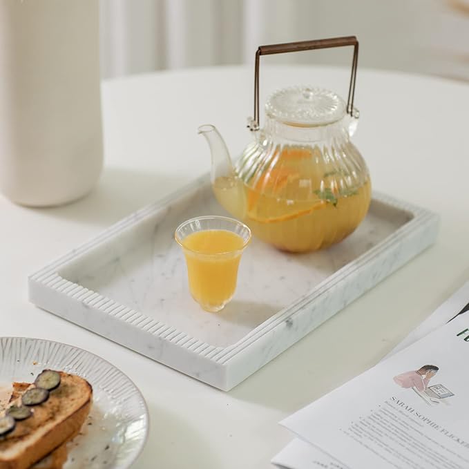 Marble Vanity Tray Guest Towel Holder Tray for Bathroom, Coffee Table Tray for Living Room Bathroom Hand Towel Tray, Napkin Holder for Bathroom,White Marble Tray