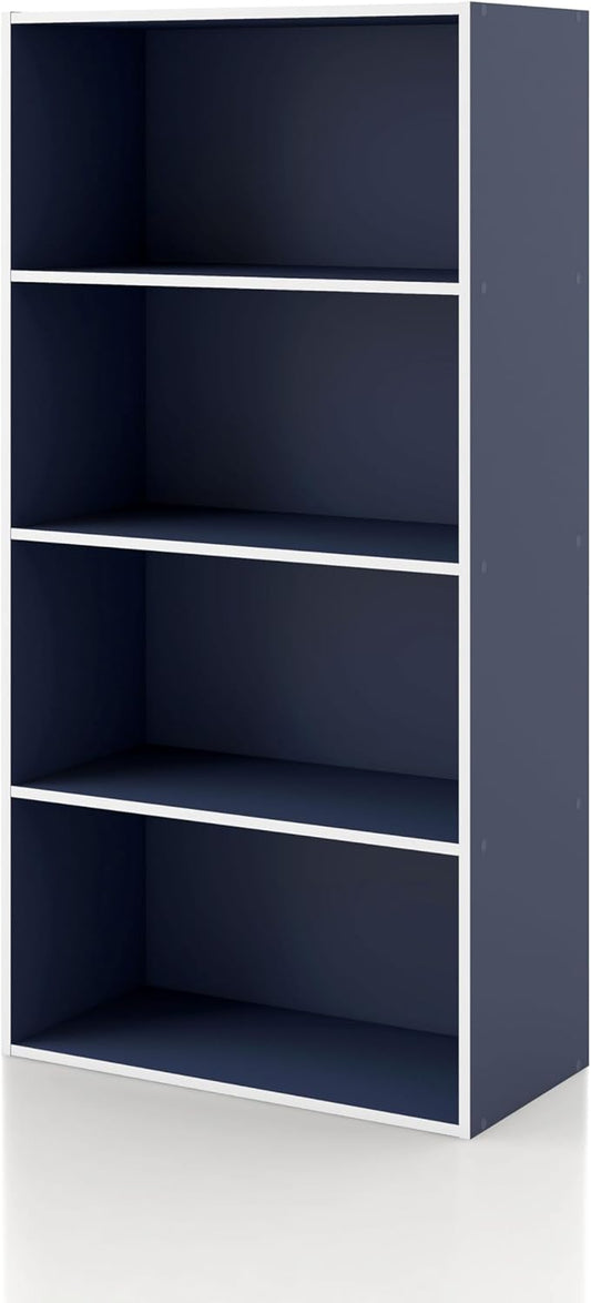 Homes: Inside + Out Apexa 4-Tier Cube Storage Organizer Shelves, Stackable Wood Bookcase Fits Cubby Bins for Organization, Dorm Teen Room Decor & Home Office, Steel Blue