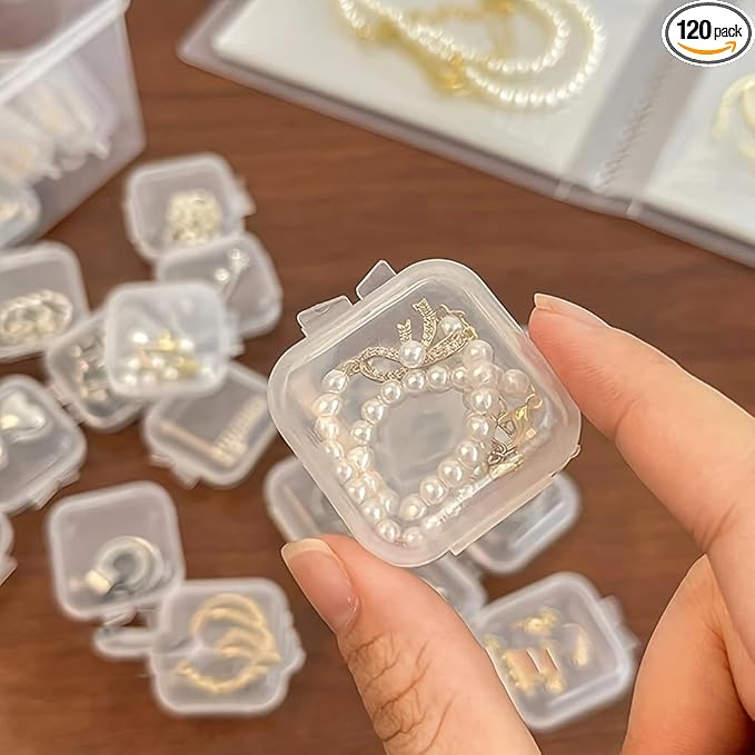 120Pcs Mini Jewelry Storage Containers,1.37 x 1.37 x 0.7 Inches, Clear Plastic Cases for Pearl Bracelets and Small Accessories (120)