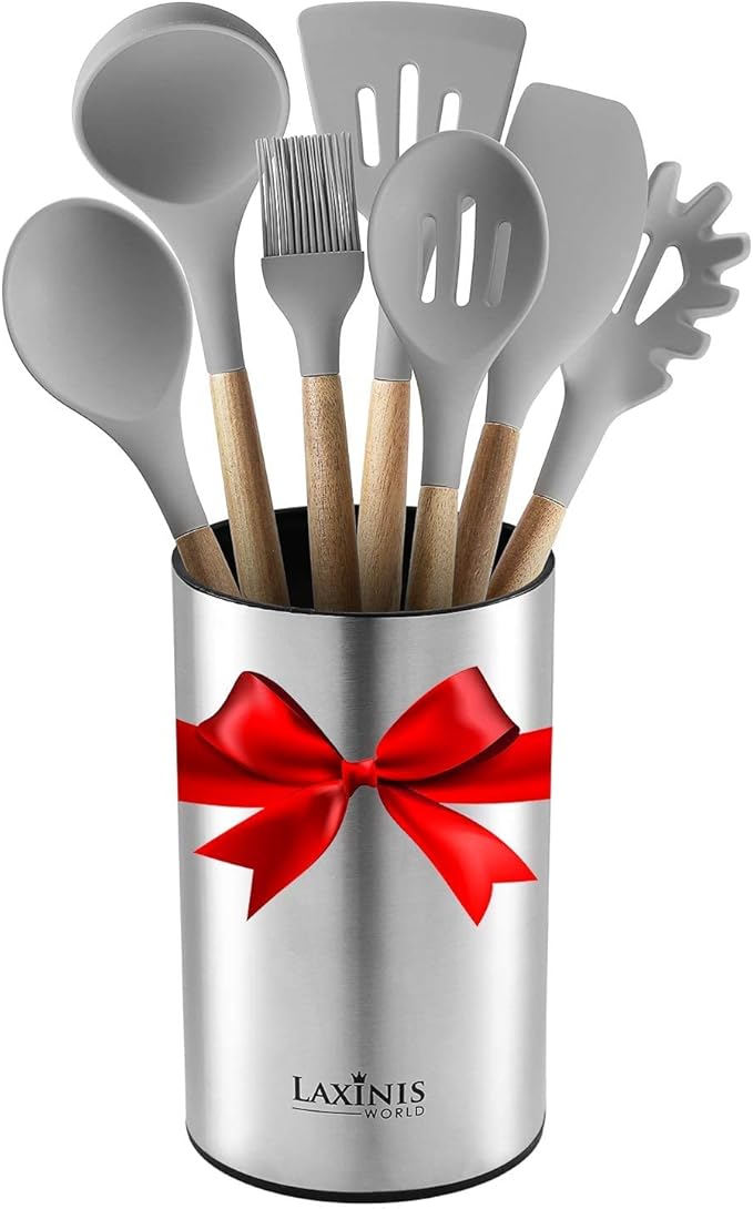 Stainless Steel Kitchen Utensil Holder, Kitchen Caddy, Utensil Organizer, Round Shape Utensils Crock, 7" by 4.3" (utensils not included)