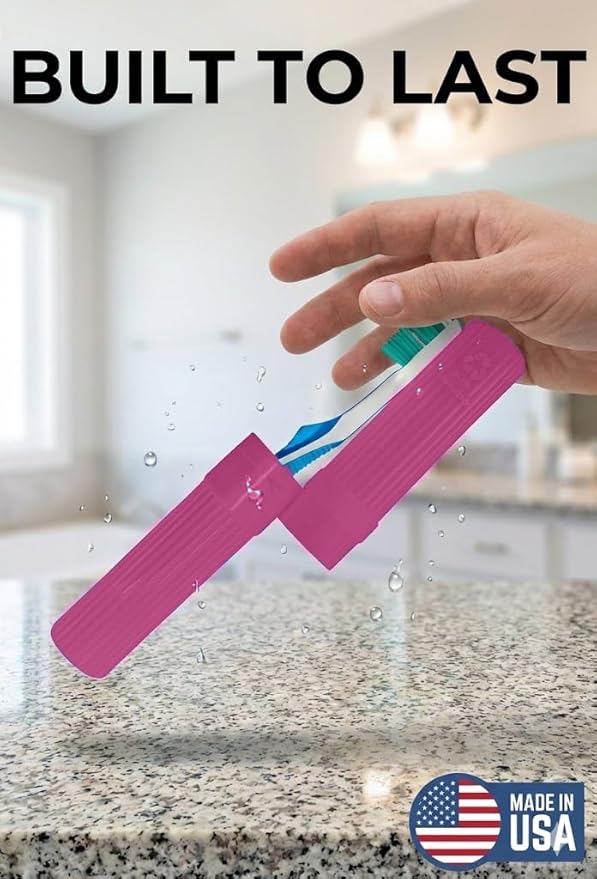Toothbrush Holder - Pink, Made in USA, with Ventilation Holes, for Toothbrush Covers, Toothbrush Holder, Toothbrush Soft, Durable Design, Hygienic Bathroom Accessory