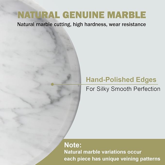 Natural Marble Decorative Tray for Bathroom Bedroom Kitchen Dresser, 9.8â Round Vanity Trays for Jewelry, Perfume, Cosmetic, Candle, Countertop Storage Organizer for Home Decor White, Arabescato