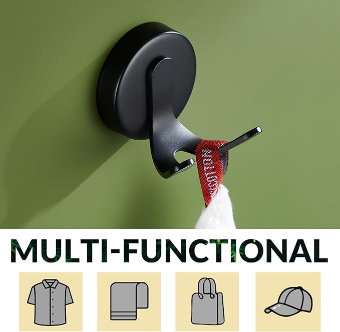 APLusee Matte Black Double Towel Hook, Stainless Steel Bathrobe Hook for Bathroom, Heavy Duty Storage Towel Hanger, Wall Mounted