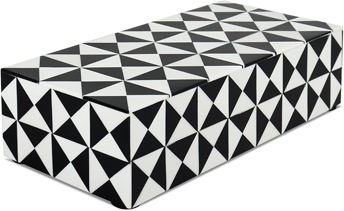 Handicrafts Home Decorative Storage Box with Lid – Black and White Box for Remote Controls, Coffee Table Storage Organizer, Keepsake Decorative Box for Shelf & Hallway Decor – Trianlge 10x4.5x2.5