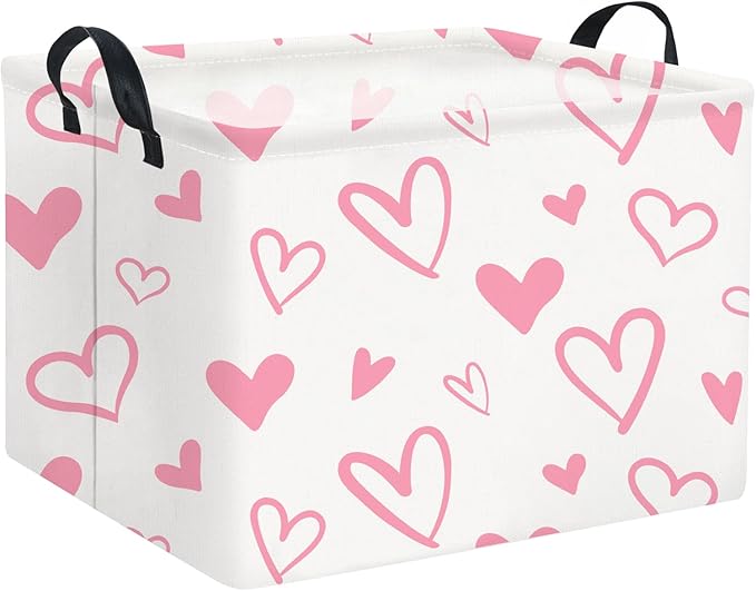 Rectangular Heart Basket Kids Baby Girls Basket Cute Toy Storage Bin Organizer Shelf Book Love Room Decor(Pink Hearts)