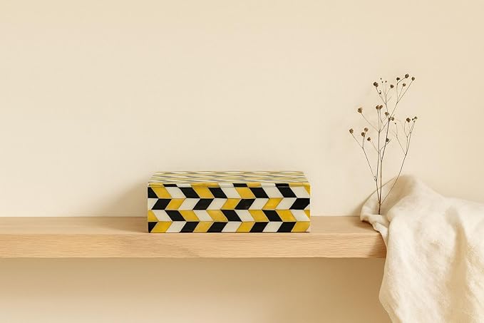 Decorative Storage Box, Handmade Chevron Pattern, Boho Style, Multipurpose Gift Box (zigzag, 12X4X2.5 Inch)