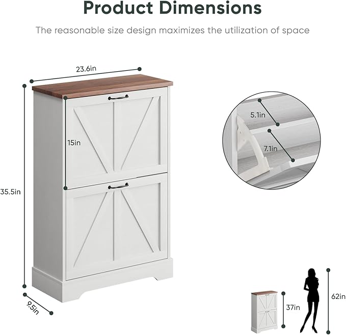 Shoe Cabinet, Shoe Storage Cabinet for Entryway with 2 Flip Drawers, Narrow Farmhouse Shoe Organizer Cabinet, Slim Shoe Rack Cabinet, White