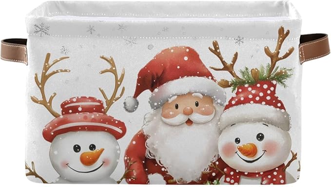 Christmas Snowman Storage Basket,Large Storage Bin Fabric Collapsible Organizer Bag with Handles 15x11x9.5 inch