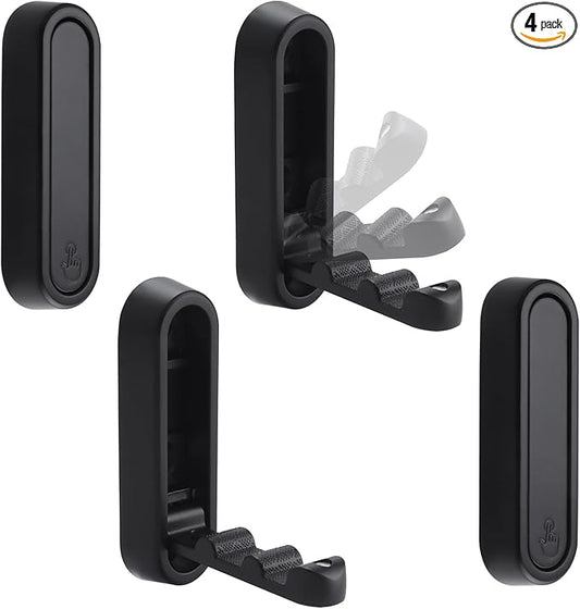 Folding Wall Hooks, 4pcs Foldable Coat Hooks, Heavy Duty Folding Hook for Hanging Coats Towel Hat Backpack, Black