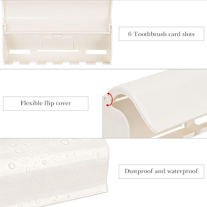 Linkidea Toothbrush Holder with Lid for Motorhome, Plastic, Self-Adhesive 6 Slots, Toothbrush Holder Compatible with Oral-B CrossAction
