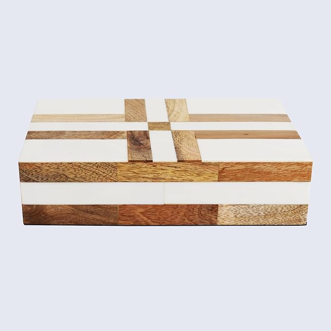 Handicrafts Home White Decorative Storage Box with Lid Wood Remote Control Box Coffee Table Storage Box Remote Holder for Living Room Decor â Resin Inlay Patisserie Delight Collection- 8x5x2