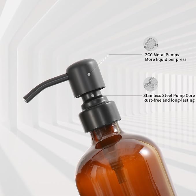 Amber Soap Dispenser Set, Soap Dispenser for Kitchen Sink with Black Stainless Steel Pump, Perfect for Kitchen Accessories Decor. (Amber)