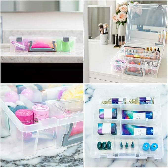 Best Kept Clear Plastic Storage Bin with Dividers | Multi - Use Container for Bathroom Counter, Kitchen, Pantry, Makeup & Beauty Essentials, 1 Pack