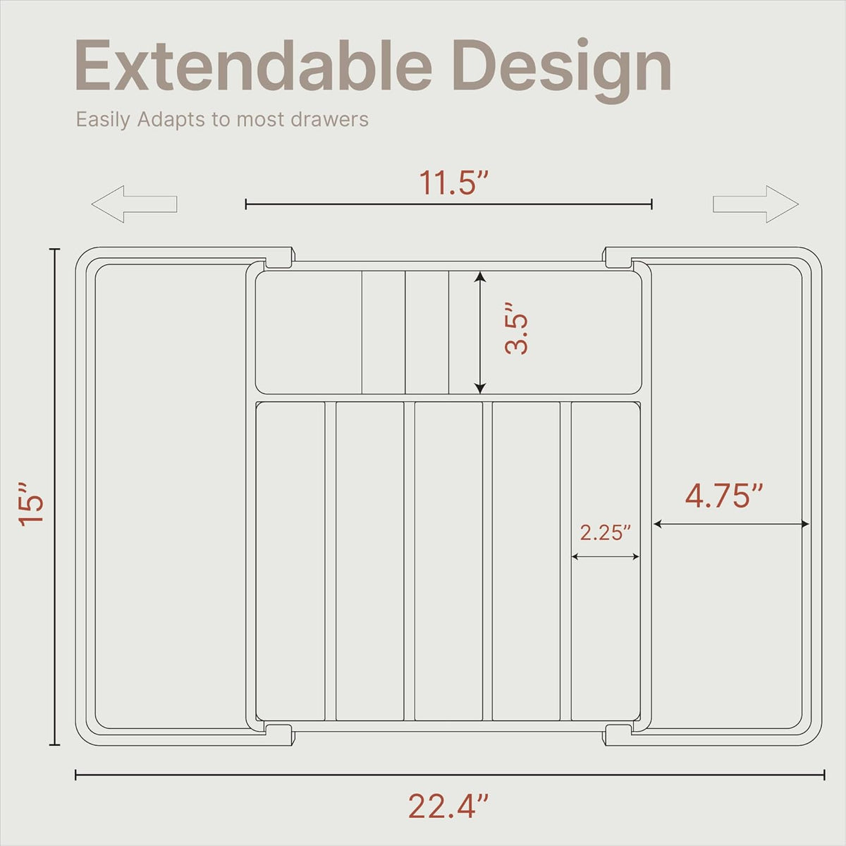 Black Expandable Utensil Drawer Organizer 1 Pack, Adjustable 13” to 22.4”, 8 Compartment Silverware Organizer for Kitchen Utensils, Spatulas, Cutlery, and Tools, Easy to Clean, Durable, and BPA-Free