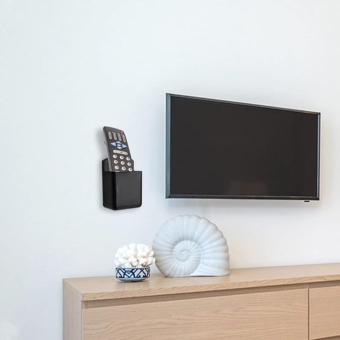 2 Pack Self Adhesive TV Air Conditioner Remote Control Holder Wall Mount Storage Box Organizer (Black)