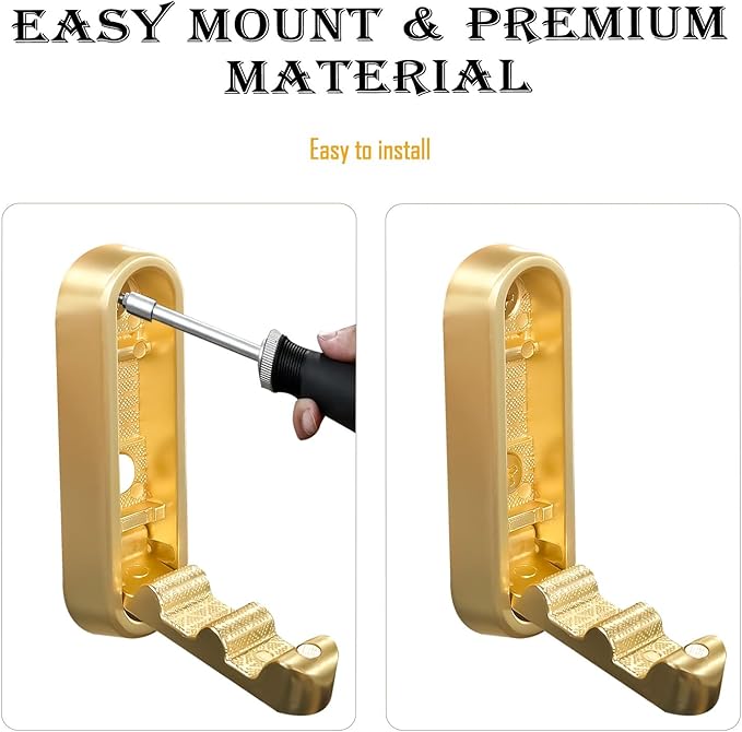 Foldable Gold Wall Hooks for Hanging Purses, Heavy Duty Folding Coat Hooks, 2 Pack Purse Hook for Wall that Stays Flat, Towel Robe Hooks for Bathroom, Closet, Entryway, Zinc Alloy ﻿ ﻿