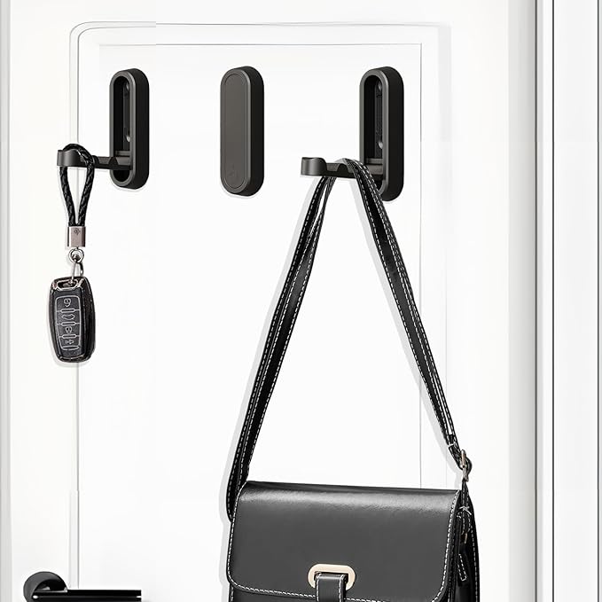 2PCS Folding Coat Hooks, Heavy Duty Wall Hooks Made of Zinc Alloy, Foldable Wall Hooks for Hanging Coats, Scarves, Hats, Bathrobes, Keys, Bags(Black)
