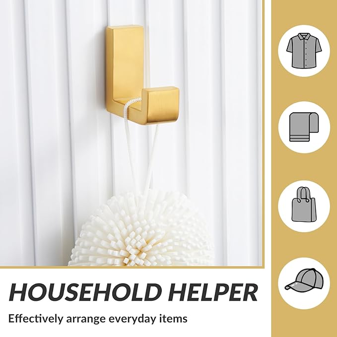 APLusee Robe Towel Hook, 304 Stainless Steel Modern L Shape Practical Coat Hook, Utility Shower Towel Hanger for Bathroom Kitchen Home Storage (Brushed Gold)