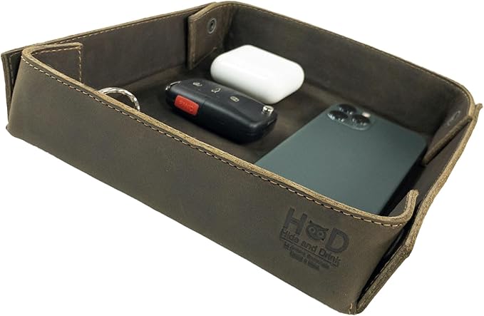 Hide & Drink, Leather Catchall Change Keys Coins Jewels Box Tray Big Storage, Handmade Includes 101 Year Warranty :: Dark Jade