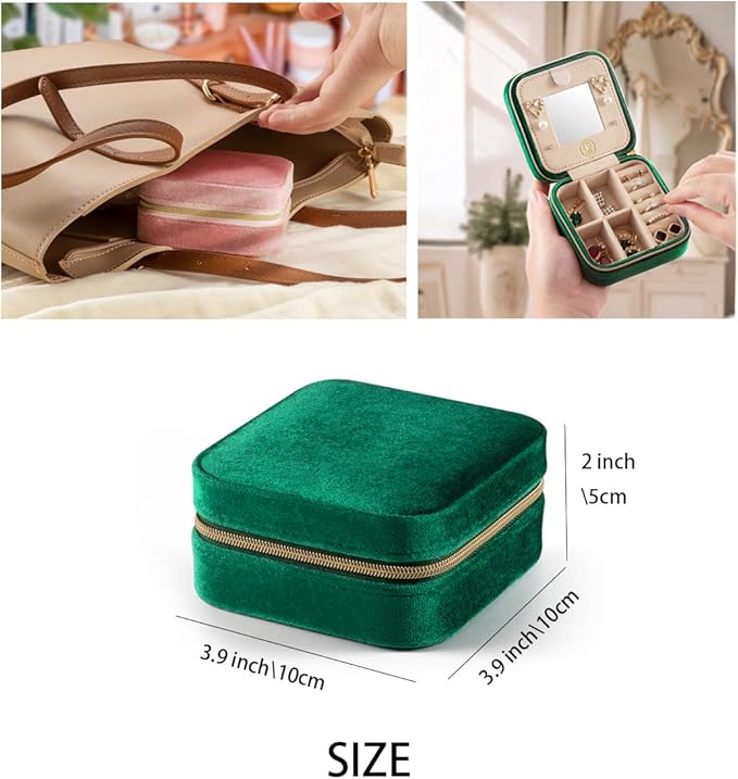 Plush Velvet Travel Jewelry Case, Travel Jewelry Organizer, Jewelry Travel Case, Travel Jewelry Box, Small Jewelry Case for Women,Jewelry Travel Box, Earring Organizer with Mirror - 4Color-4packs