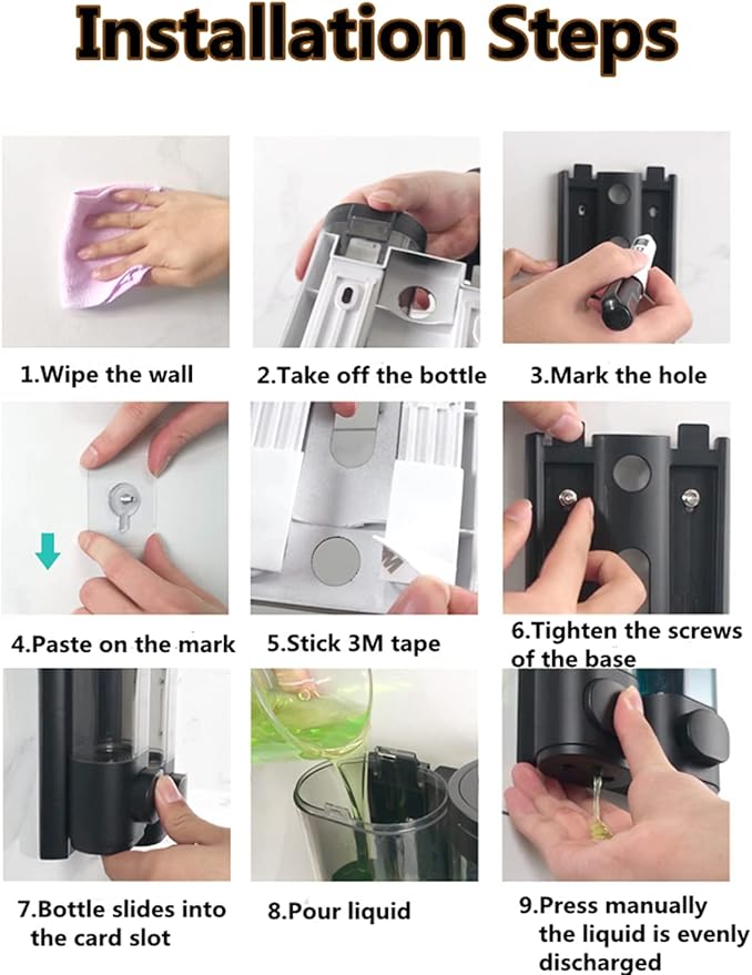 1-Chamber Soap Dispensers Wall Mount,400ml Bathroom Shower Pump Dispenser,Press Manually Lotion Shower Soap Dispenser Usefor Home,Bath,Kitchen,Hotels,Restaurants(White)