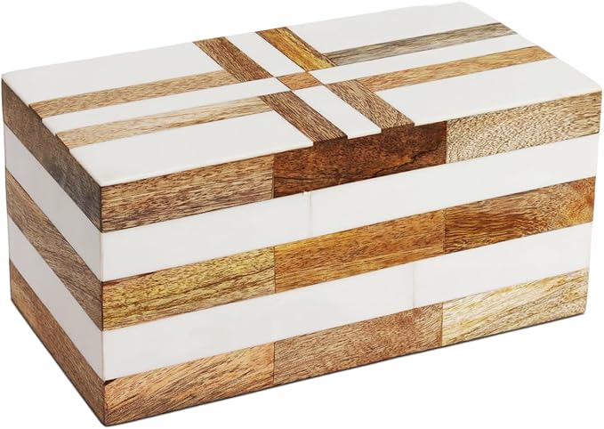 Handicrafts Home White Large Decorative Storage Box with Lid Wooden Memory Box Keepsake Storage Box Photo Storage Box for Home Organization – Resin Inlay Patisserie Delight Collection- 10x5x5